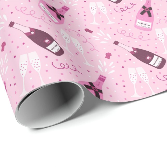 Modern Pink Champagne Bachelorette Party Wrapping Paper (Roll Corner)