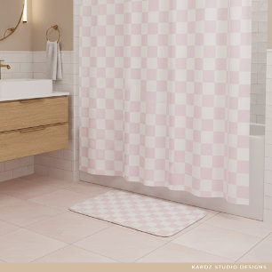Modern Pink Checkered Pattern Bath Mat