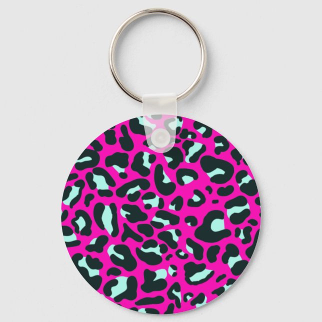 Modern Pink Cheetah Leopard Animal Print Key Ring (Front)