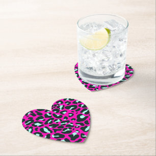 Modern Pink Cheetah Leopard Animal Print Paper Coaster