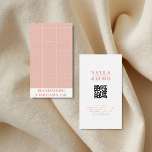 Modern Pink Chequered Pattern QR Code  Business Card