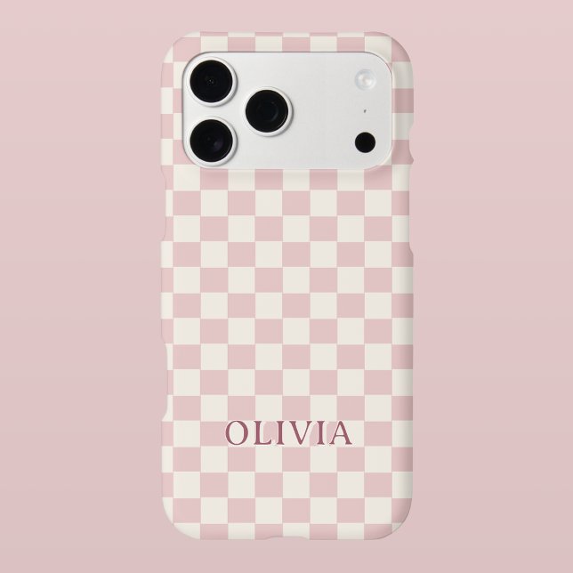 Modern Pink Chequered Personalised Name Custom (Cute Modern Checkerboard Pattern | Personalized Phone Case with Name)