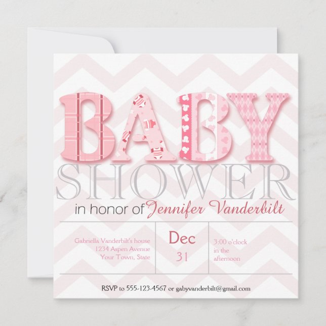 Modern Pink Chevron Baby Shower Invitation (Front)