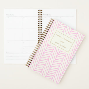 Modern Pink Chevron Line Pattern Personalised Planner