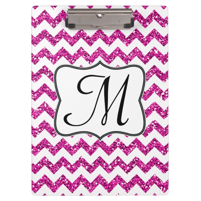 Modern Pink Chevron Monogram Initial Clip Board (Front)