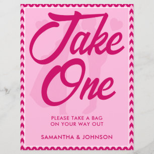 Modern Pink Chevron Take One Wedding Favour Sign