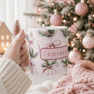 Modern Pink Christmas Ornament Personalised Mug