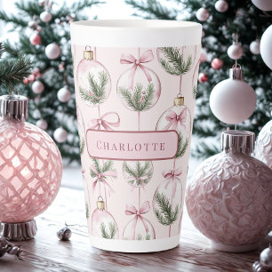 Modern Pink Christmas Ornament Personalized Latte Mug