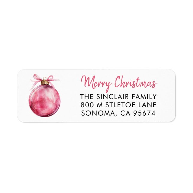 Modern Pink Christmas Return Address Label (Front)