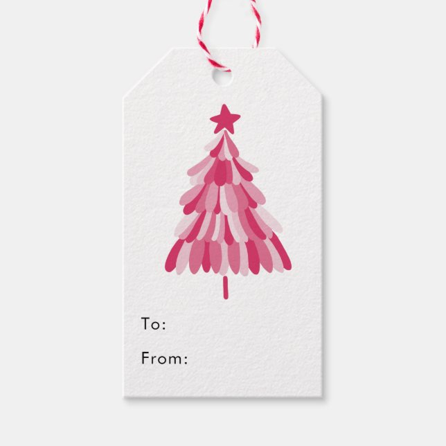 Modern Pink Christmas Tree Gift Tags (Front)