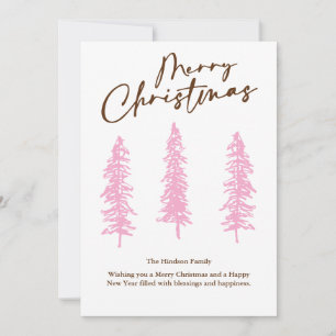 modern Pink Christmas Tree Holiday Card