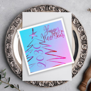 Modern pink Christmas tree New Years party Napkin