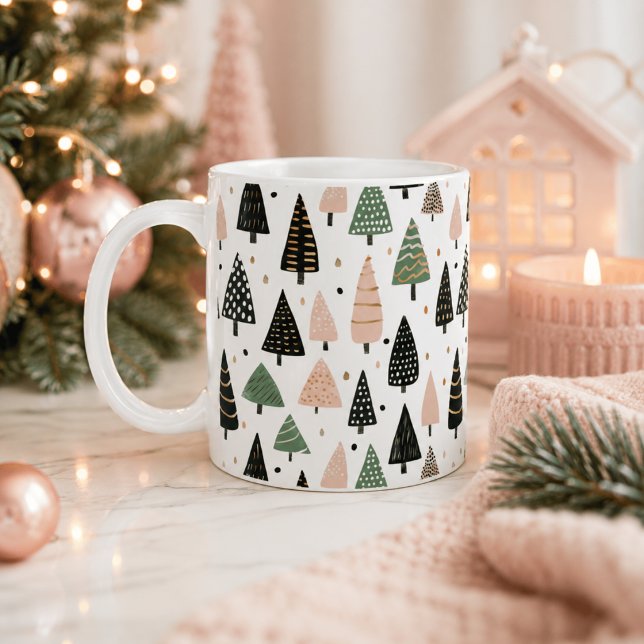 Modern Pink Christmas Tree Pattern Mug (Creator Uploaded)