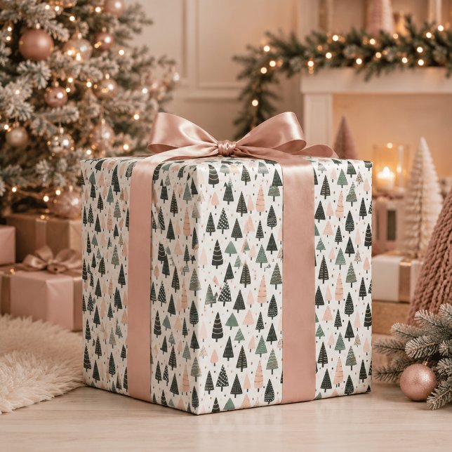 Modern Pink Christmas Tree Pattern Wrapping Paper (Creator Uploaded)