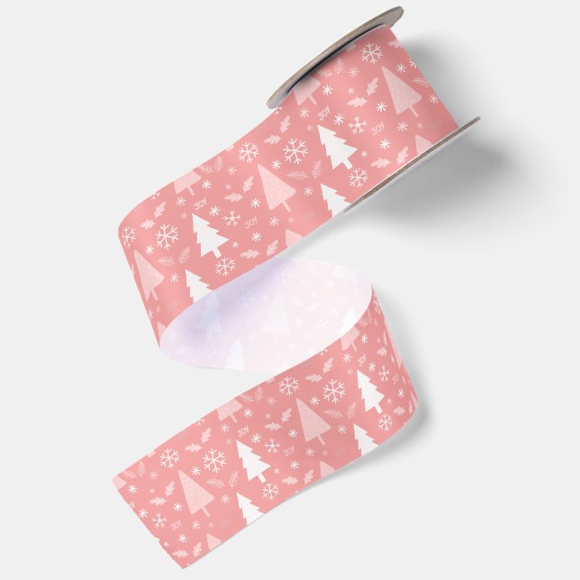 Modern Pink Christmas Trees Pattern Satin Ribbon (Front+Back)