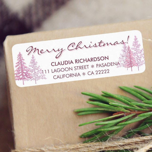 Modern Pink Christmas Trees Return Address (Make your envelopes as festive as the season!)