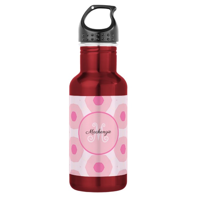 Modern Pink Circle Dots Geometric Monogram 532 Ml Water Bottle (Front)