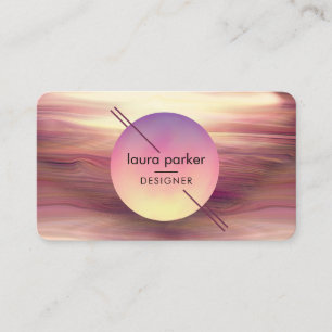 Modern Pink Circle Moon Watercolour Waves Business Card