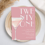 Modern Pink Cocktail 21st Birthday Invitation<br><div class="desc">Modern 21st birthday invitation featuring elegant chic typography and minimalist design in pink colour</div>