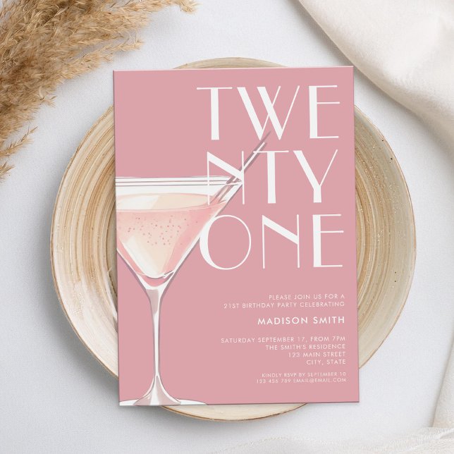 Modern Pink Cocktail 21st Birthday Invitation (Creator Uploaded)
