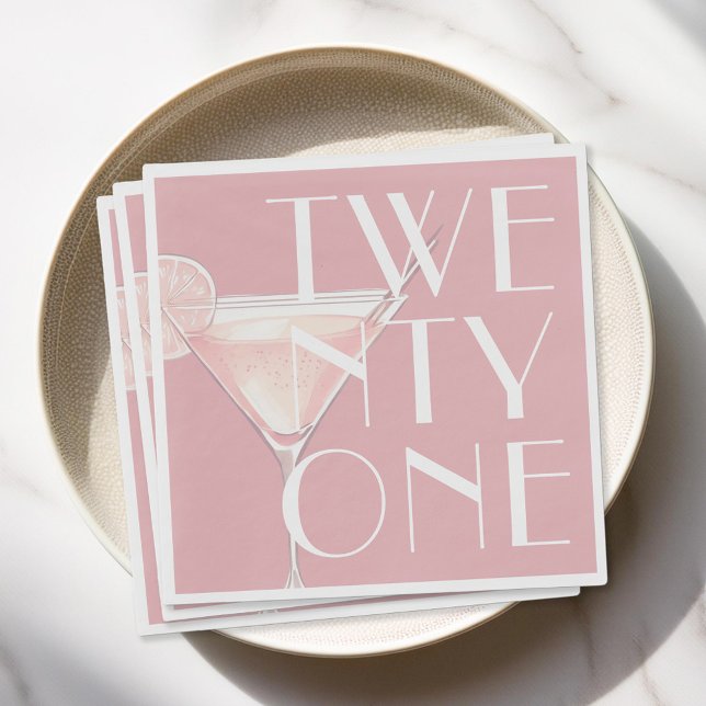 Modern Pink Cocktail 21st Birthday Napkin (Creator Uploaded)