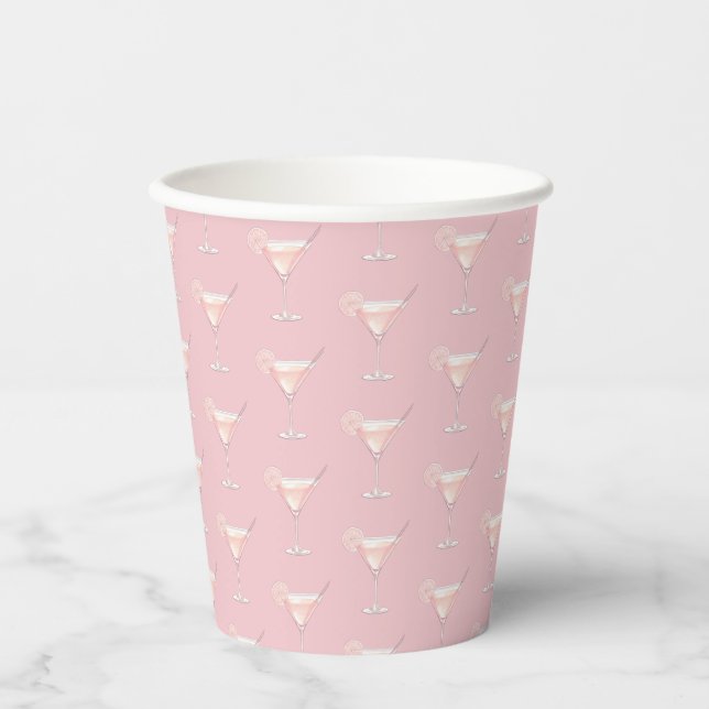 Modern Pink Cocktail Birthday Paper Cups (Front)