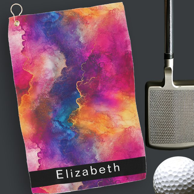 Modern Pink Color Fusion Personalized Golf Towel (Creator Uploaded)