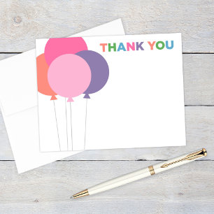 Modern Pink Colourful Birthday Party Balloons Thank You Card