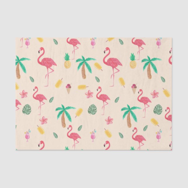 Modern pink colourful watercolor tropical flowers tissue paper (Front)