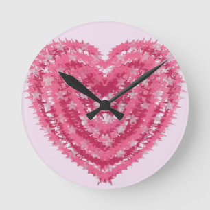 Modern Pink Confetti Heart   Valentine's Day Art Round Clock