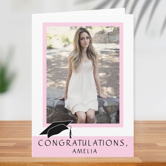 Modern Pink Congratulations Graduation Photo Card (Creator Uploaded)