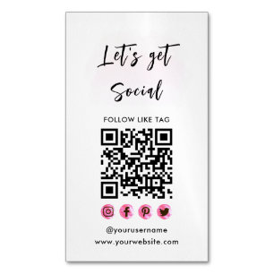 Modern Pink Connect With Us QR Code Social Media Magnetic Business Card