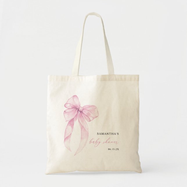 Modern Pink Coquette Bow Baby Shower Tote Bag (Front)