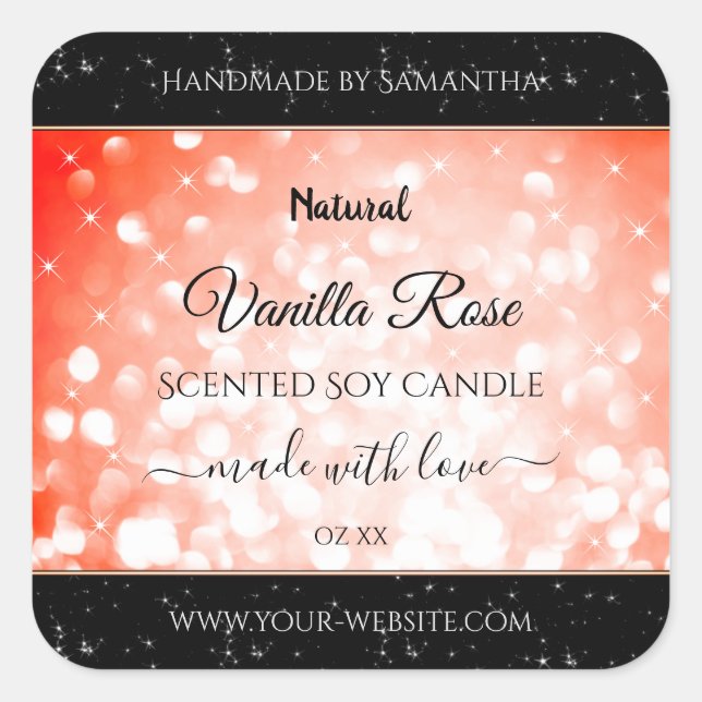 Modern Pink Coral Glitter Product Packaging Labels (Front)