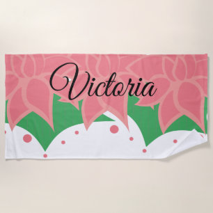 Modern Pink Coral Lotus Flower Beach Towel