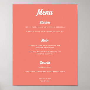 Modern Pink Coral Script Wedding Menu Sign