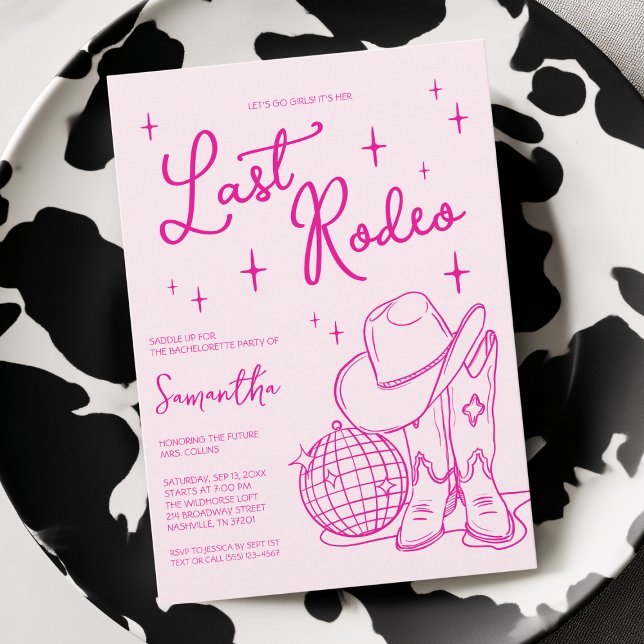 Modern Pink Cowgirl Last Rodeo Bachelorette Party Invitation (Modern Pink Cowgirl Last Rodeo Bachelorette Party Invitation)