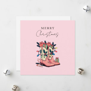 Modern Pink Cowgirl Western Boots Christmas Holiday Card