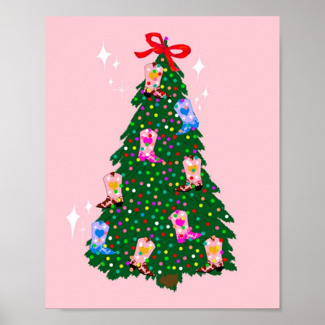 Modern Pink Cowgirl Western Boots Christmas    Poster (Front)