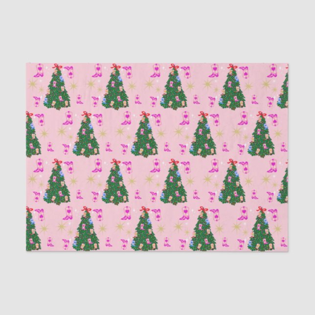 Modern Pink Cowgirl Western Boots Christmas Tree Tissue Paper (Front)