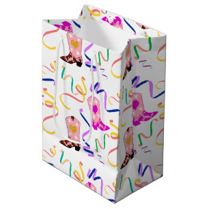 Modern Pink Cowgirl Western Boots Confetti White Medium Gift Bag