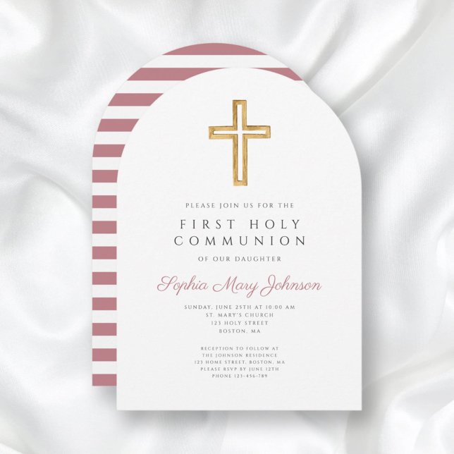 Modern Pink Cross Girl First Communion Arch Invitation (Modern Pink Cross Girl First Communion Arch Invitation)