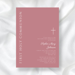 Modern Pink Cross Girl First Communion Invitation