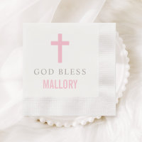 Modern Pink Cross God Bless Baby Girl Baptism