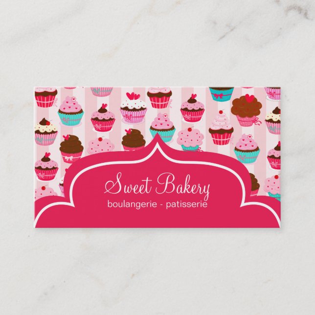 Modern Pink Cupcakes Bakery Business Card (Front)