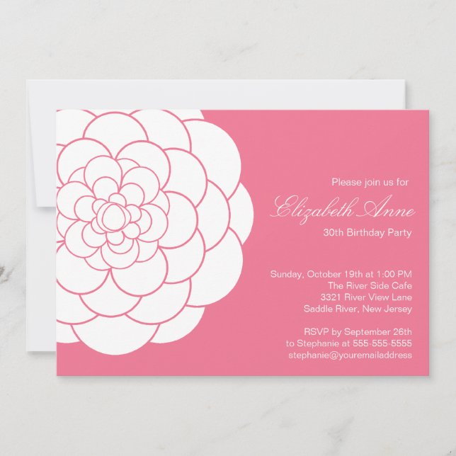 Modern Pink Dahlia Bloom Birthday Party Invitation (Front)