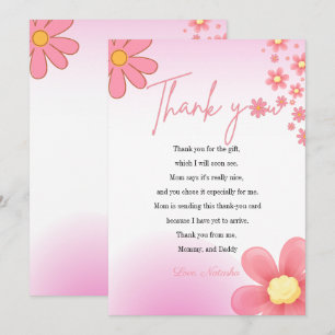 Modern pink daisy themes baby shower thank you card
