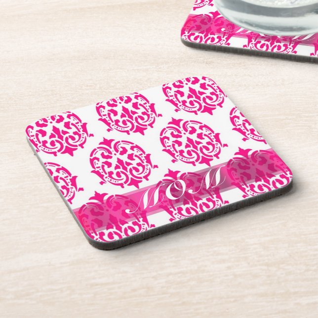 Modern Pink damask mothers Coaster (Left Side)