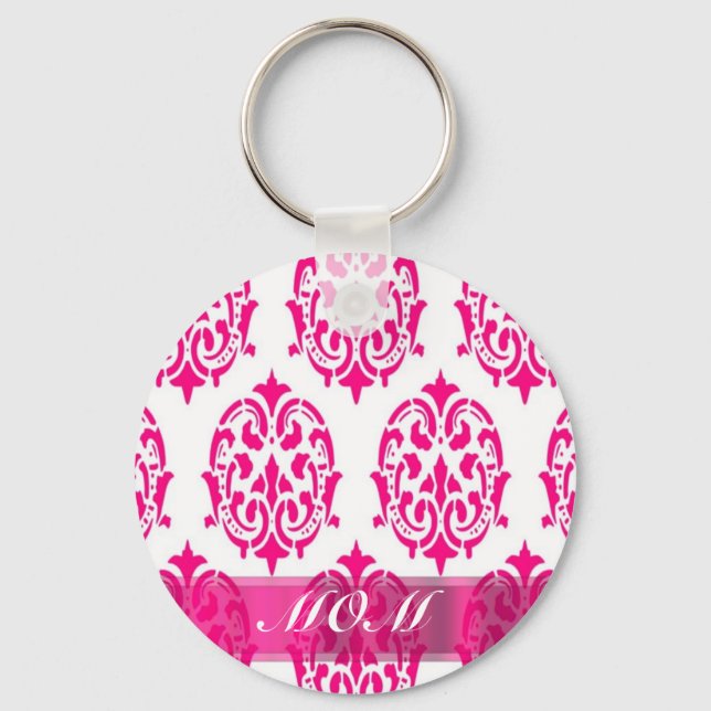 Modern Pink damask mothers Key Ring (Front)