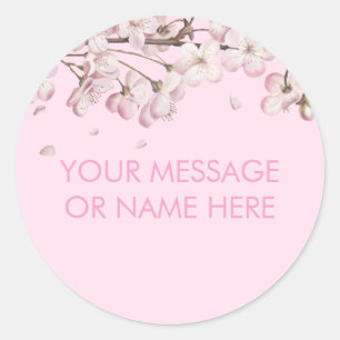Modern Pink Delicate Blossom Message Name Classic Round Sticker